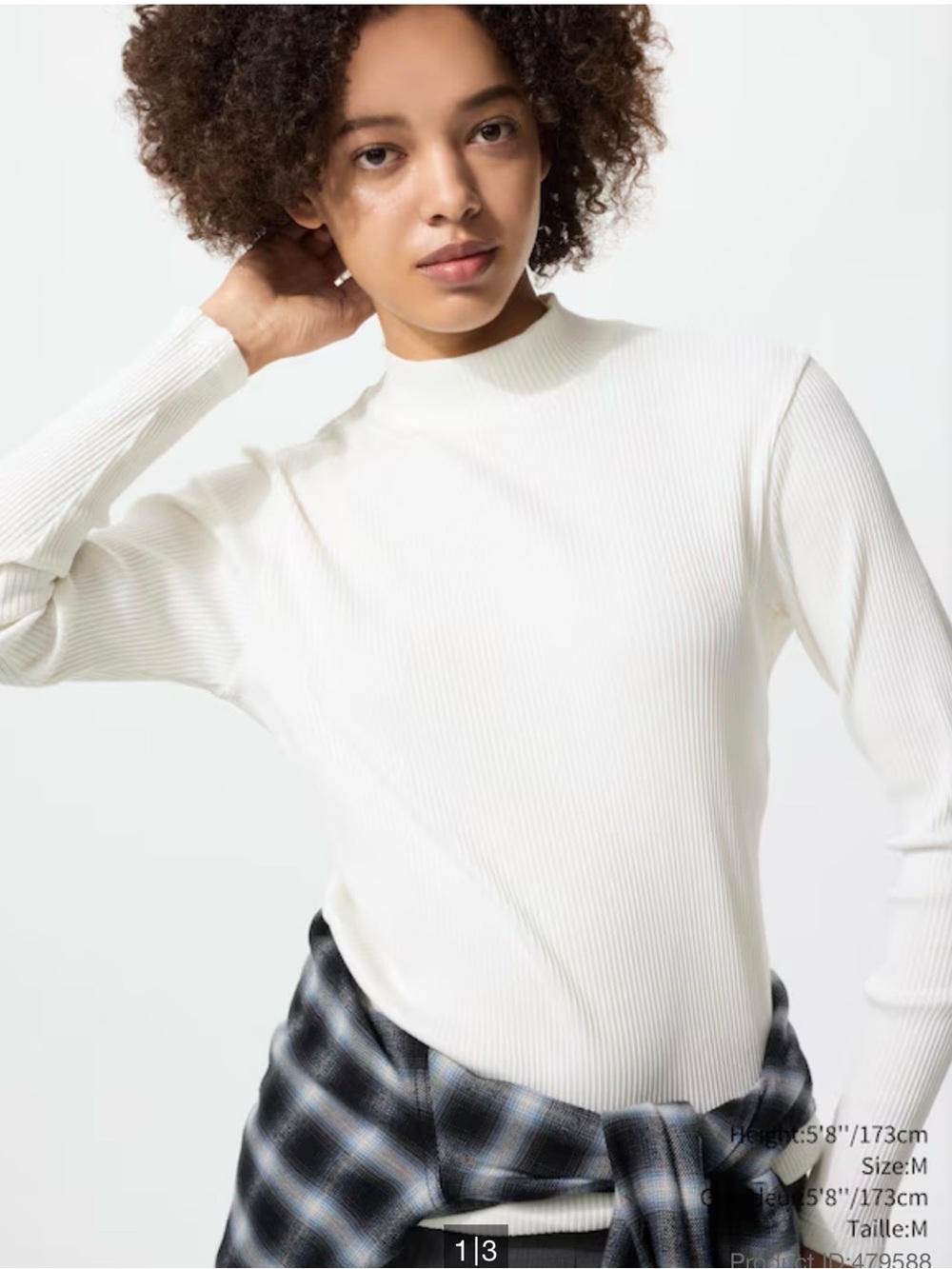 Uniqlo Ribbed Mock Neck Long Sleeve Top Ivory Cream Size S